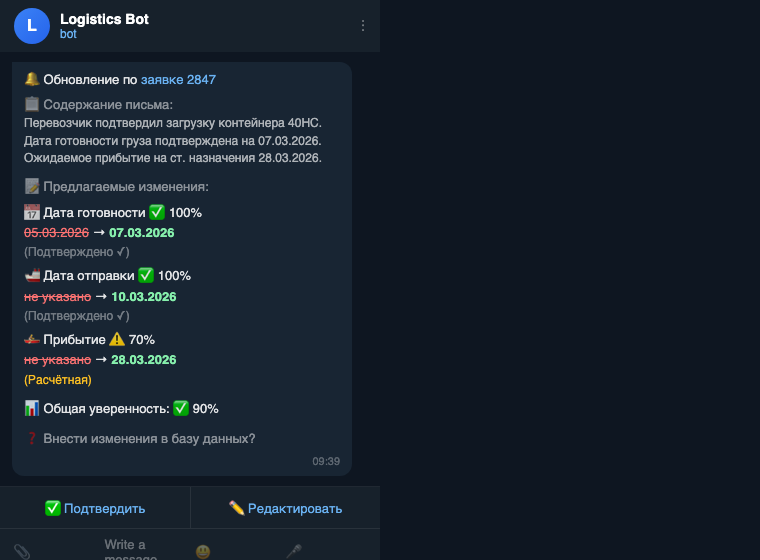 AI Telegram assistant for logistics